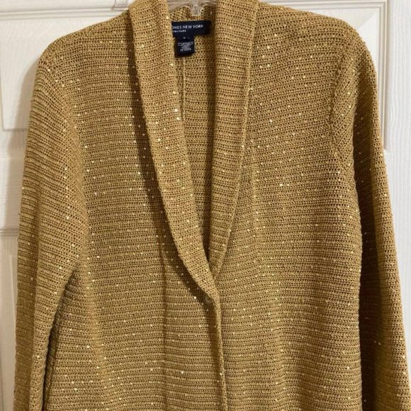 Jones New York Gold Sequin Knit Cardigan-Size L - Picture 1 of 2